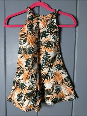 Lily and Dan Tropical Leaf Print Sundress in Orange & Green 4/5